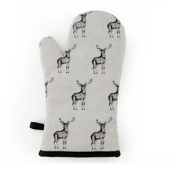 Grey Oven Glove With A Stag Print Design - Price Crash Furniture