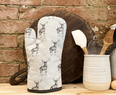Grey Oven Glove With A Stag Print Design - Price Crash Furniture