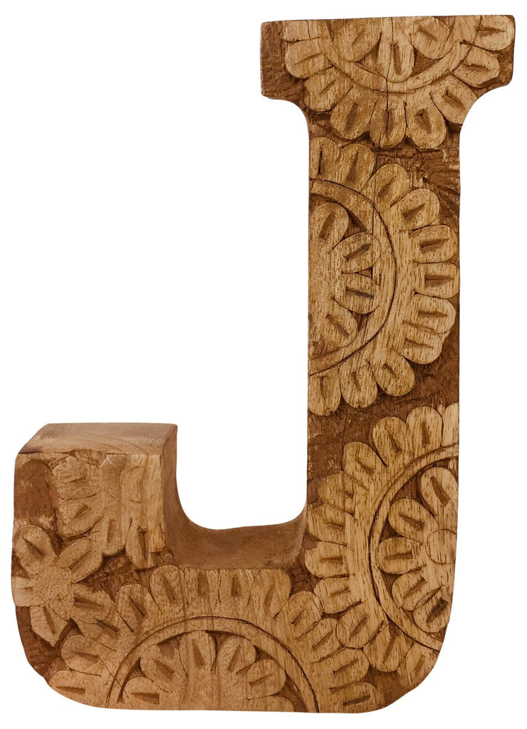 Hand Carved Wooden Flower Letter J - Price Crash Furniture