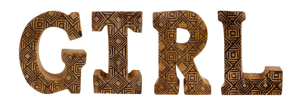 Hand Carved Wooden Geometric Letters Girl - Price Crash Furniture