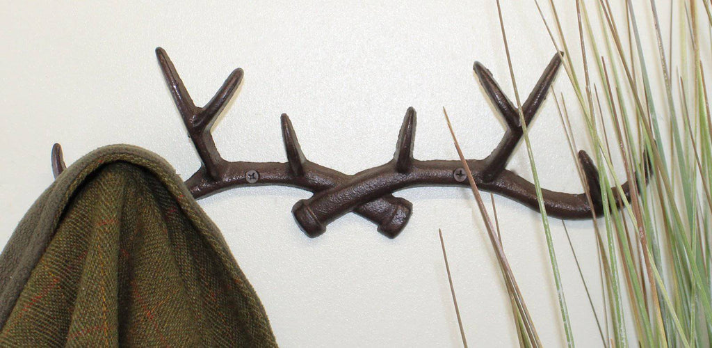Rustic Cast Iron Wall Hooks, Stag Antlers, Large - Price Crash Furniture