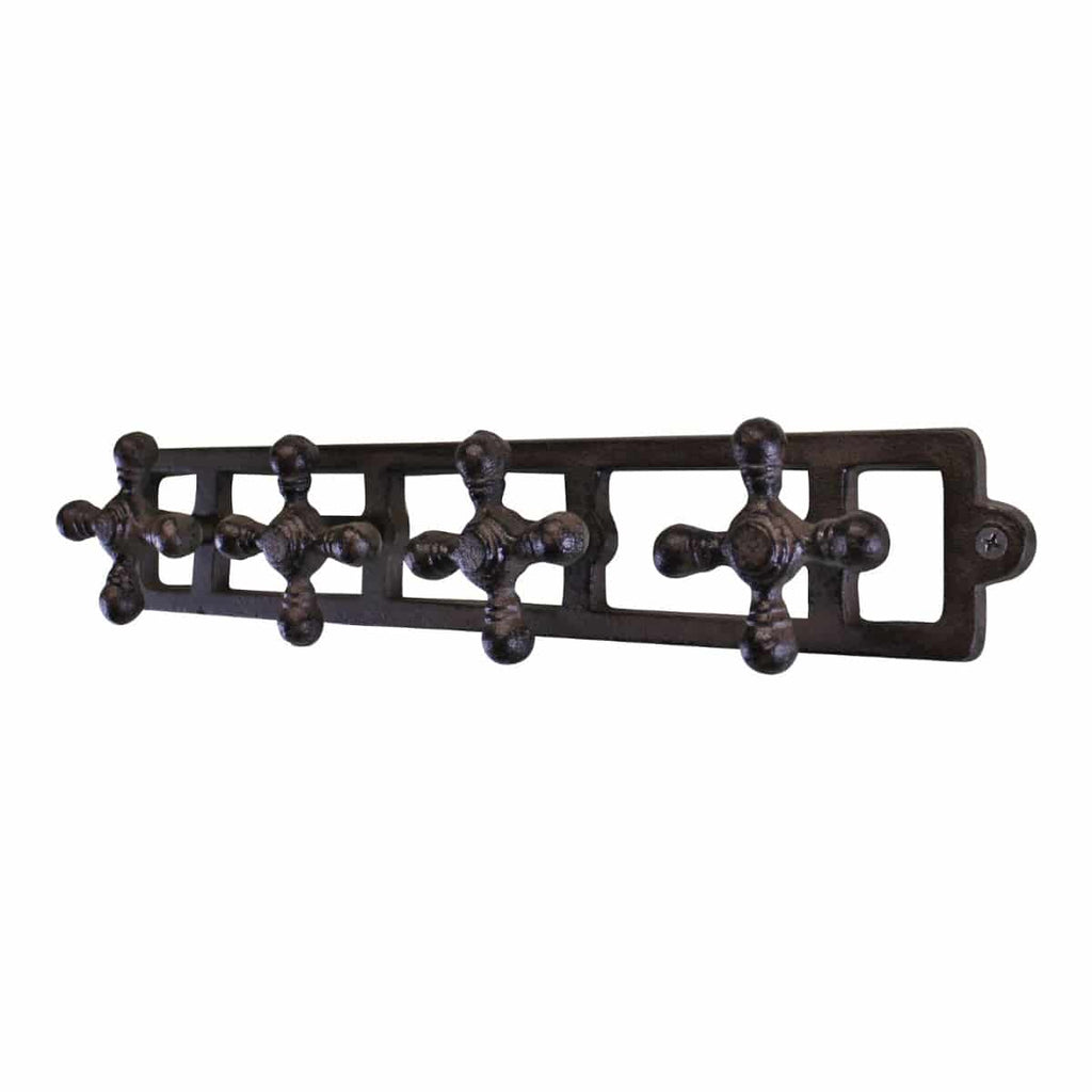 Rustic Cast Iron Wall Hooks, Tap Design With 4 Hooks - Price Crash Furniture