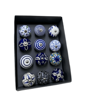 Set Of 12 Ceramic Blue Round Knobs - Price Crash Furniture