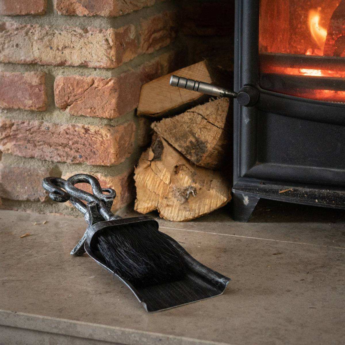 Silver Brushed Steel Crook Top Hearth Tidy Set - Price Crash Furniture