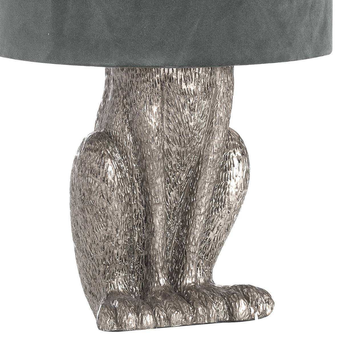 Silver Hare Table Lamp With Grey Velvet Shade - Price Crash Furniture