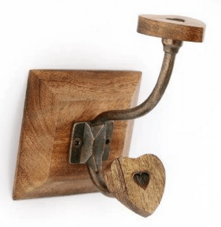 Single Mango Wood Heart Double Coat Hook - Price Crash Furniture