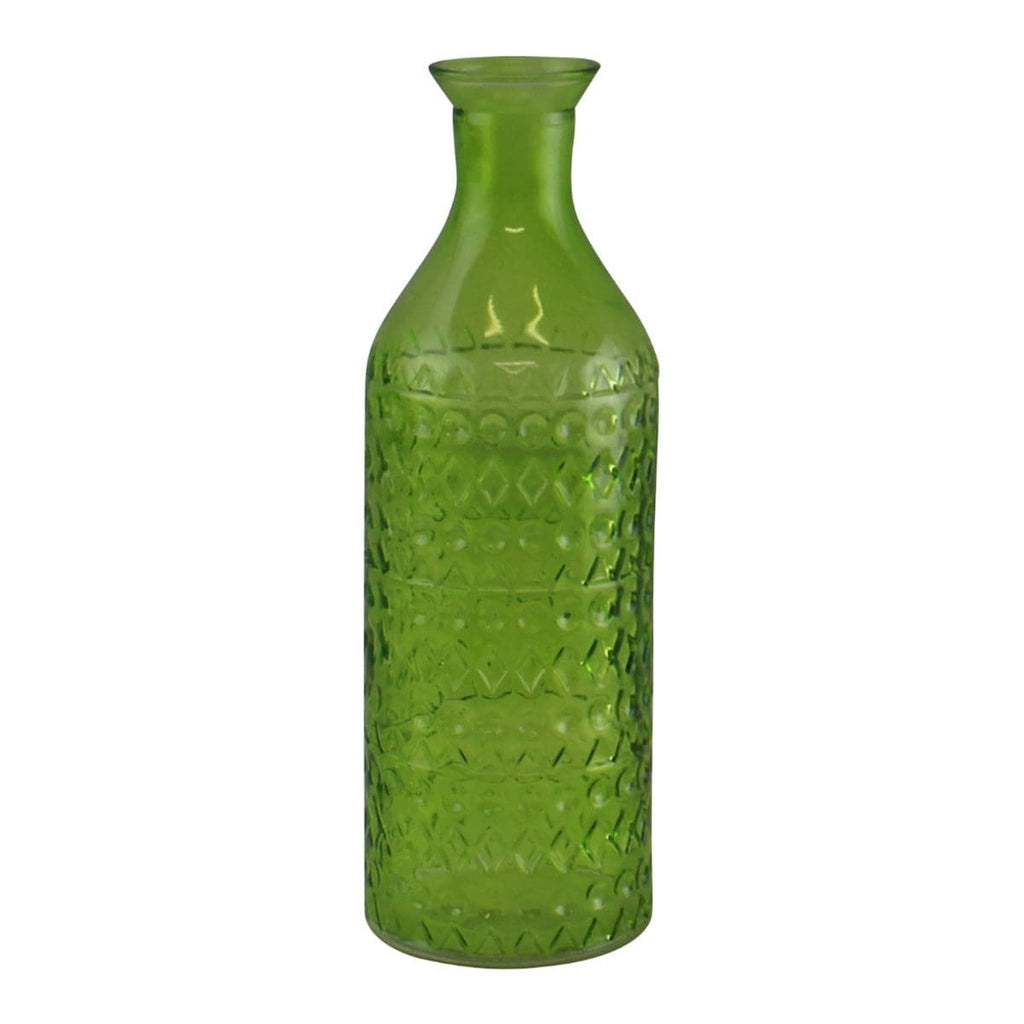 Small Geometric Embossed Glass Bottle Style Vase, Light Green - Price Crash Furniture