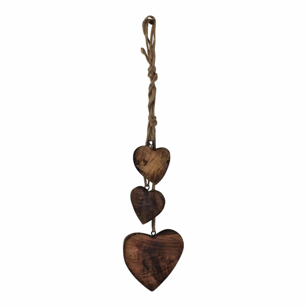 Three Hanging Wooden Heart Decoration, Dark Wood - Price Crash Furniture