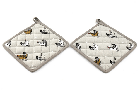 Two Pot Holders With A Chicken Print Design - Price Crash Furniture