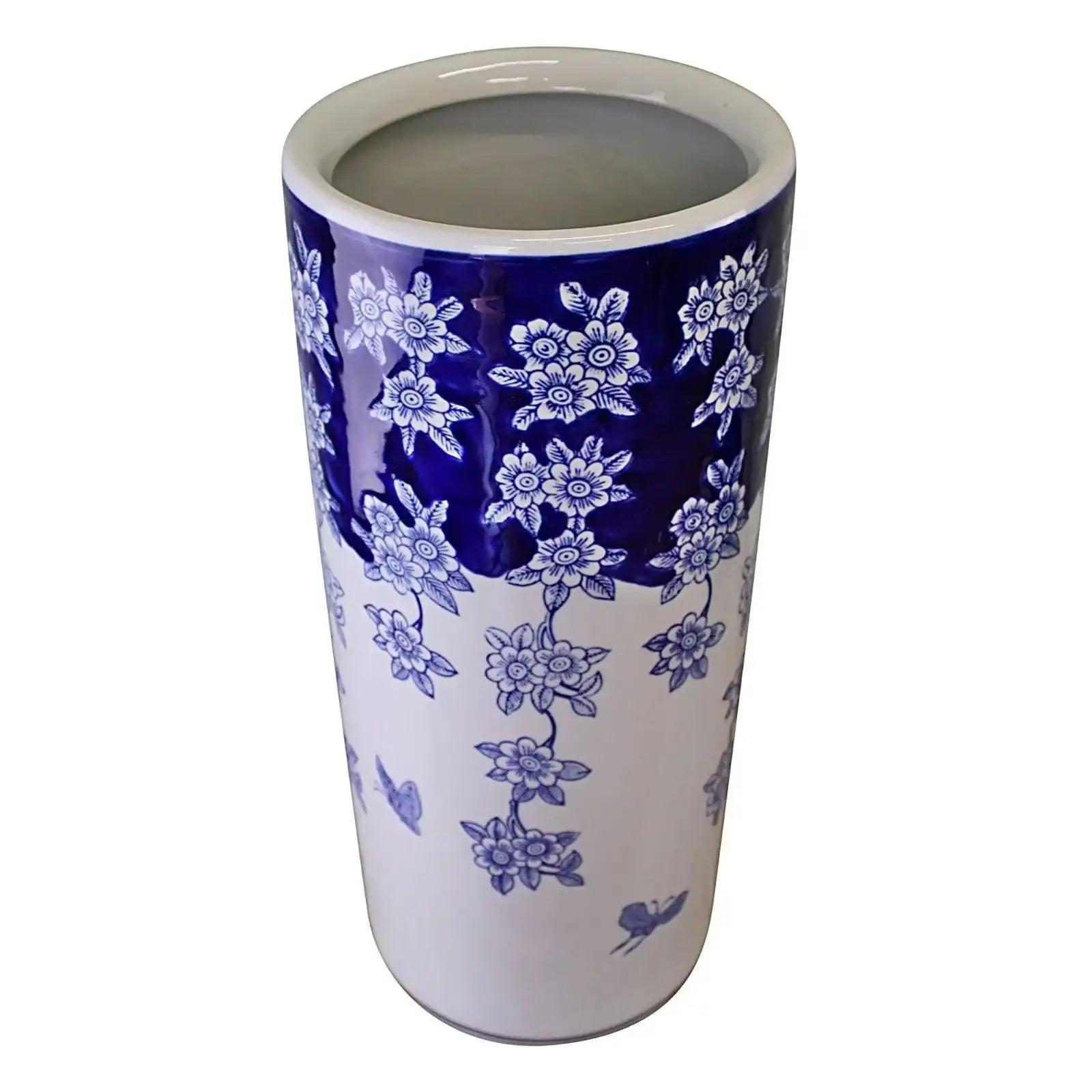 Umbrella Stand, Vintage Blue & White Flowers and Butterfly Design - Price Crash Furniture