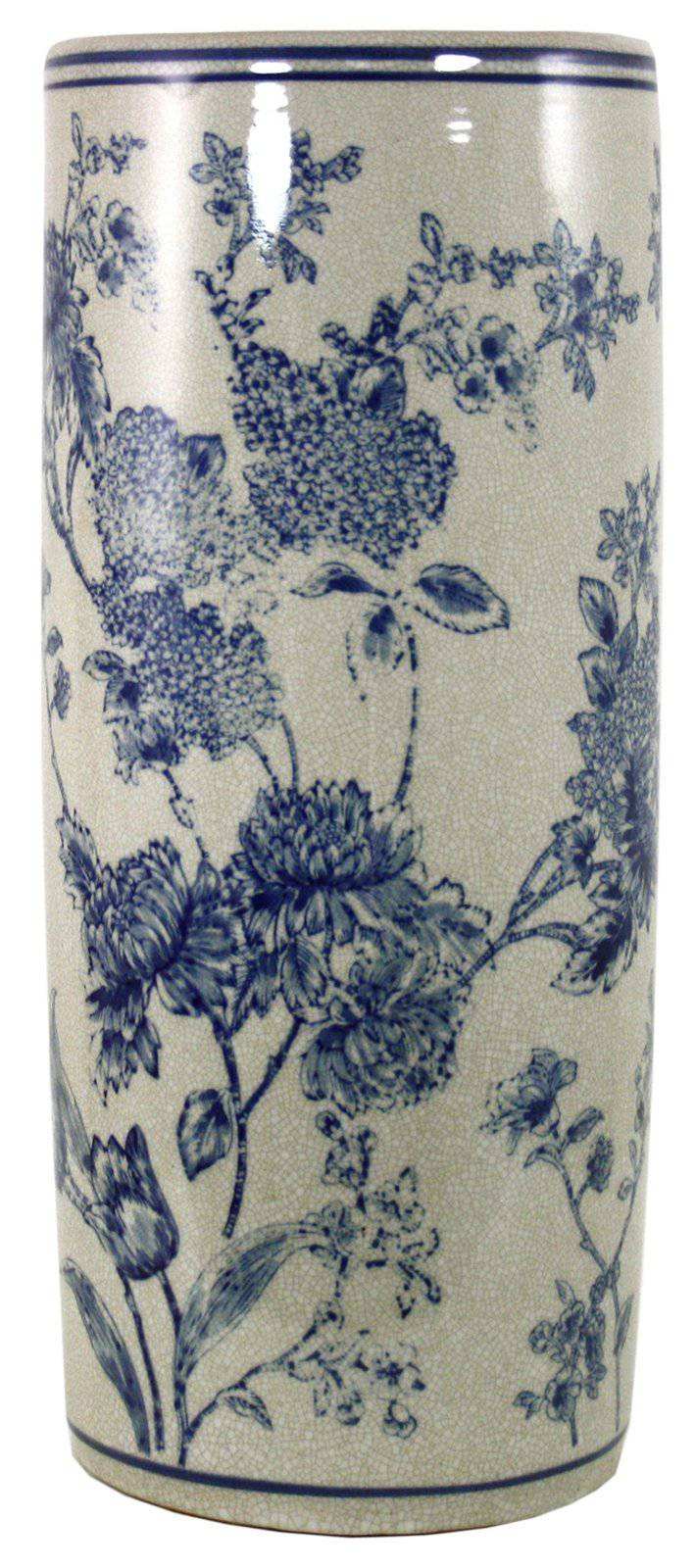 Umbrella Stand, Vintage Blue & White Magnolia Design - Price Crash Furniture