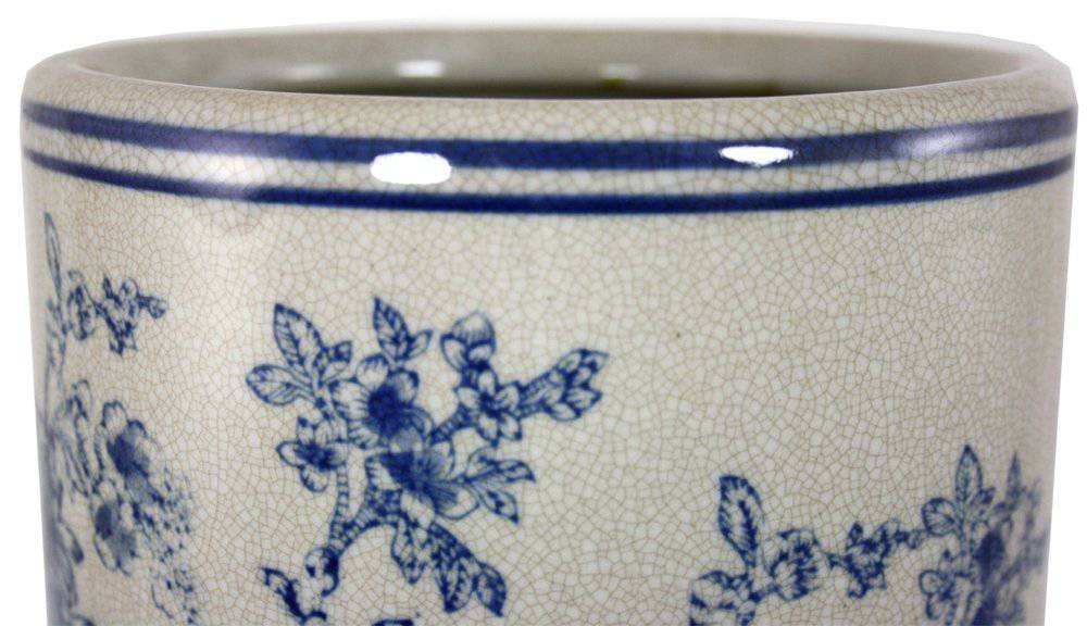 Umbrella Stand, Vintage Blue & White Magnolia Design - Price Crash Furniture