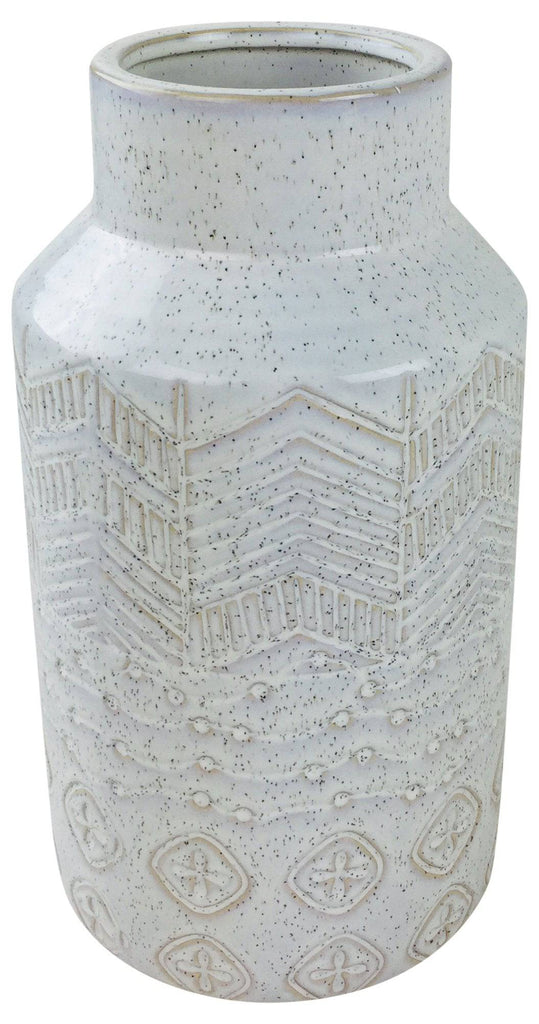 White Herringbone Textured Stoneware Vase 30cm - Price Crash Furniture