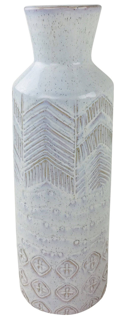 White Herringbone Textured Stoneware Vase 44cm - Price Crash Furniture