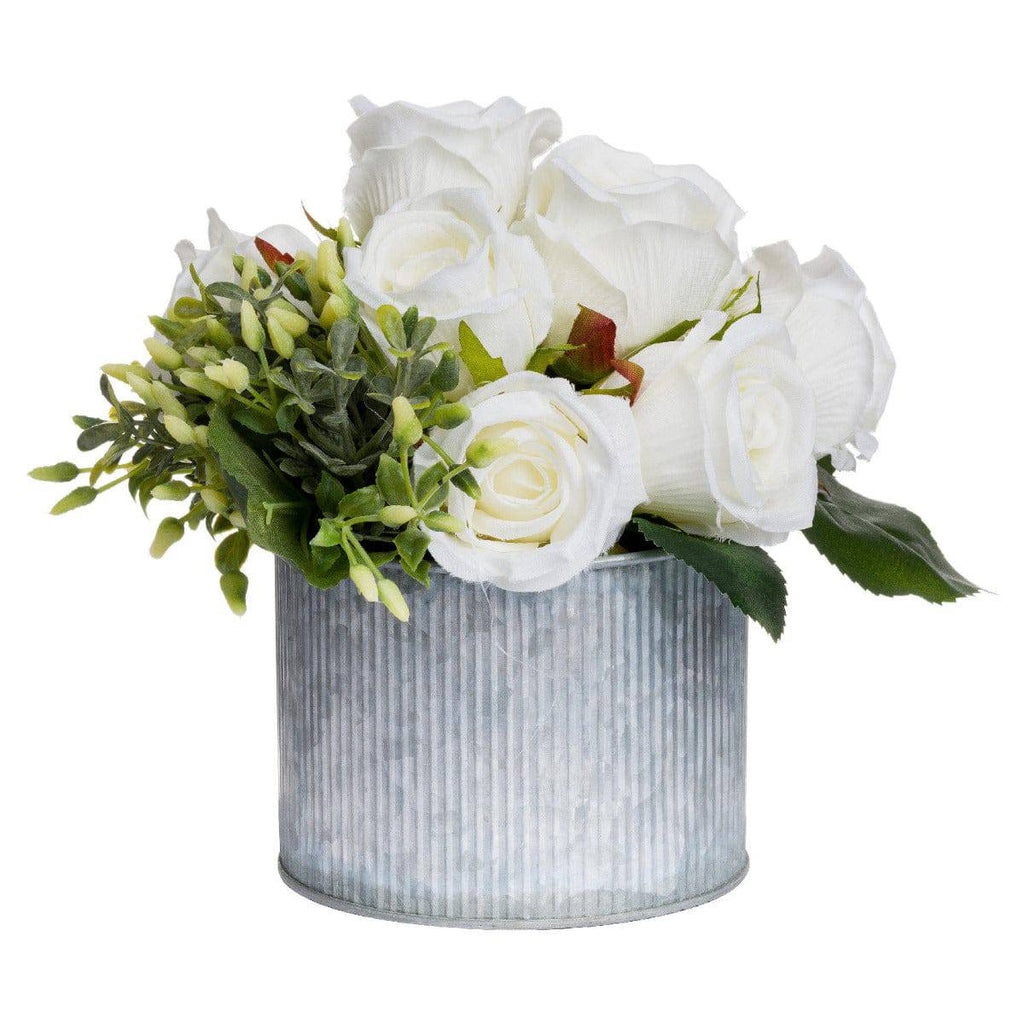 White Rose Bouquet In Tin Pot - Price Crash Furniture
