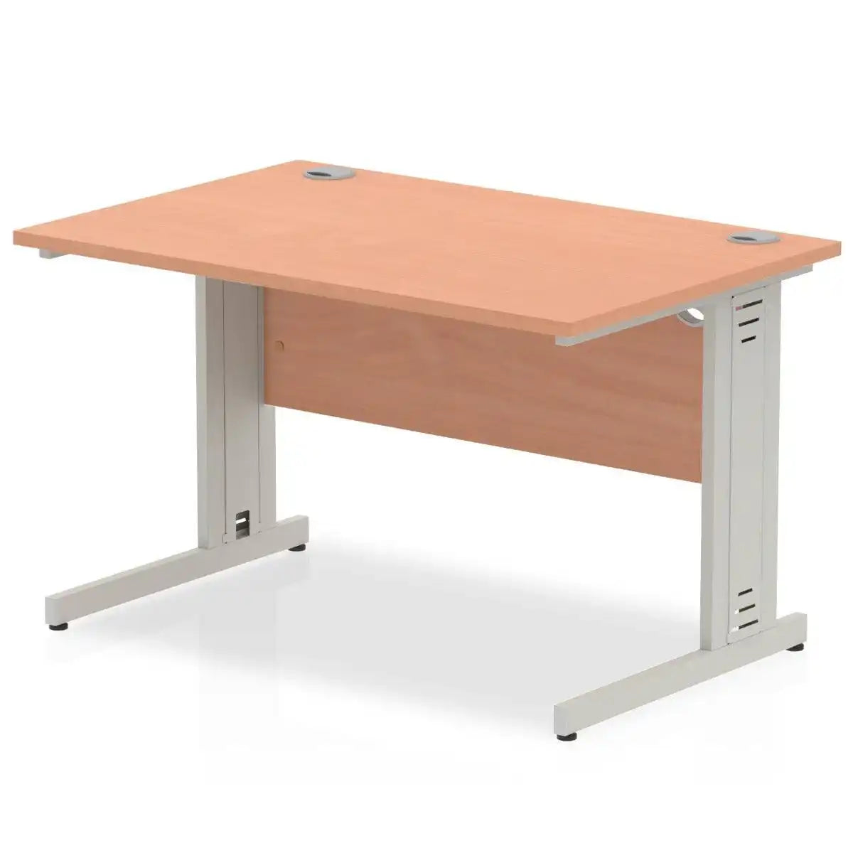 Impulse Straight Desk Beech Top Silver Cable Managed Leg - Price Crash Furniture