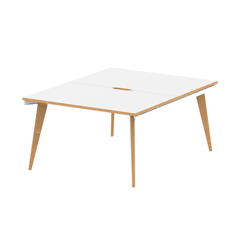 Oslo 1200mm B2B 2/4/6 Person Desk with White Top, Natural Wood Edge and White Frame - Price Crash Furniture