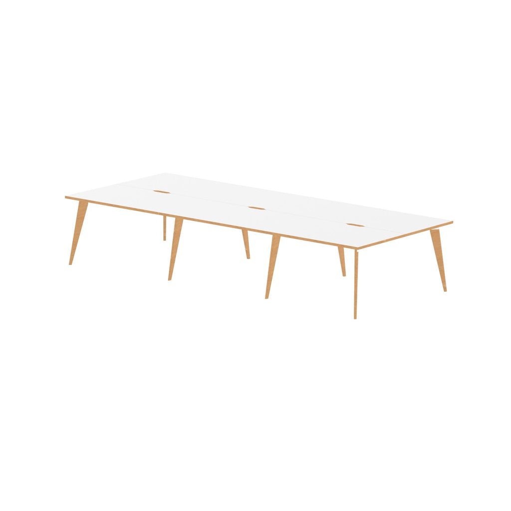 Oslo 1200mm B2B 2/4/6 Person Desk with White Top, Natural Wood Edge and White Frame - Price Crash Furniture