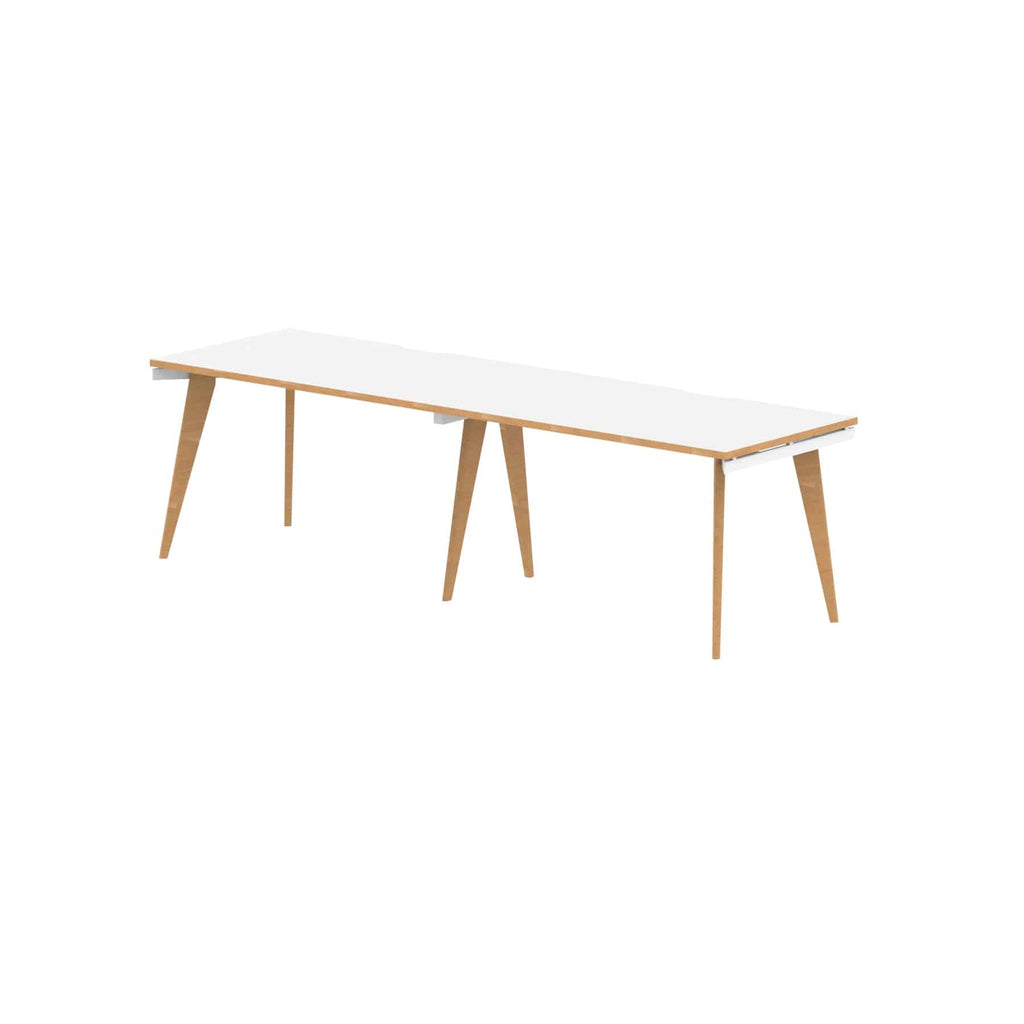 Oslo 1200mm Single Desk with White Top and Natural Wood Edge White Frame - Price Crash Furniture