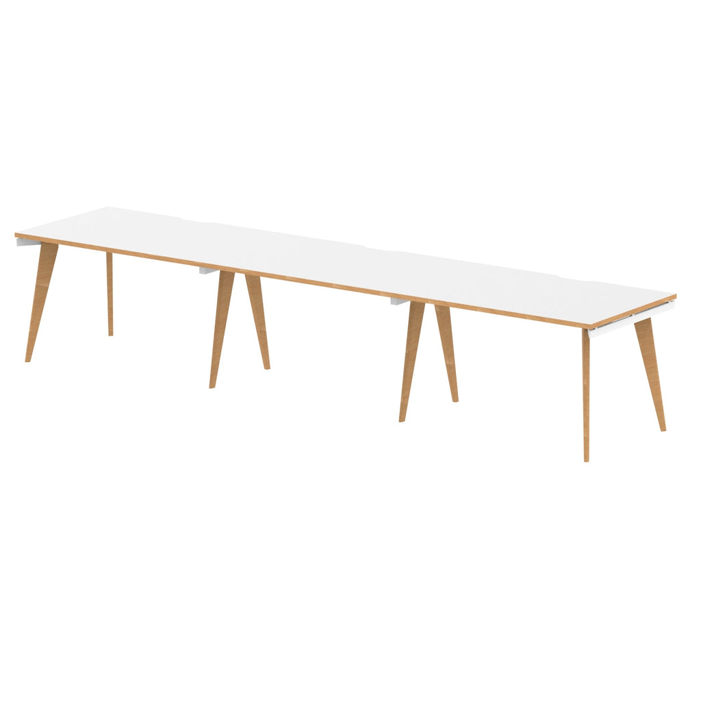Oslo 1200mm Single Desk with White Top and Natural Wood Edge White Frame - Price Crash Furniture