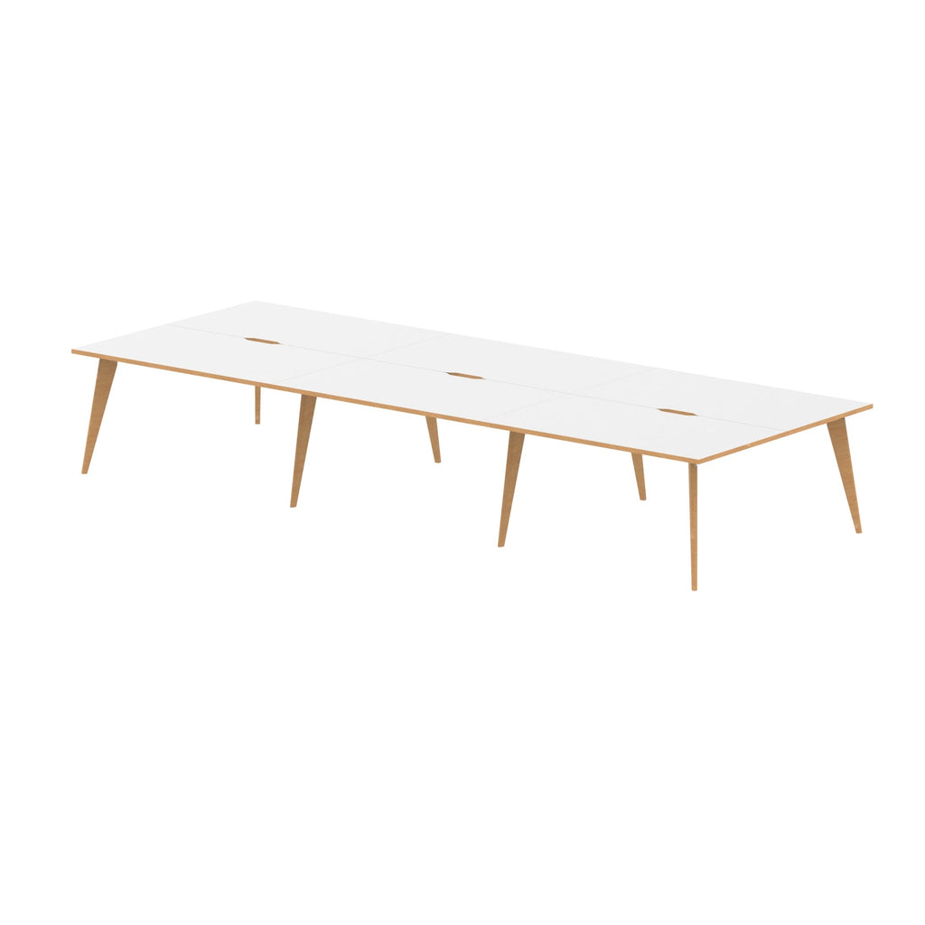 Oslo 1400mm B2B 2/4/6 Person Desk with White Top, Natural Wood Edge and White Frame - Price Crash Furniture
