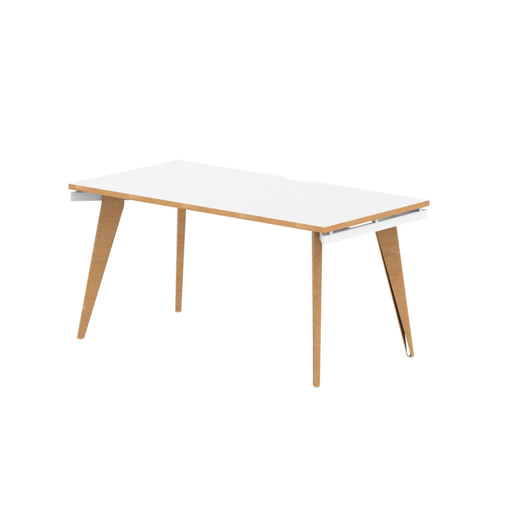 Oslo 1400mm Single Desk with White Top and Natural Wood Edge White Frame - Price Crash Furniture