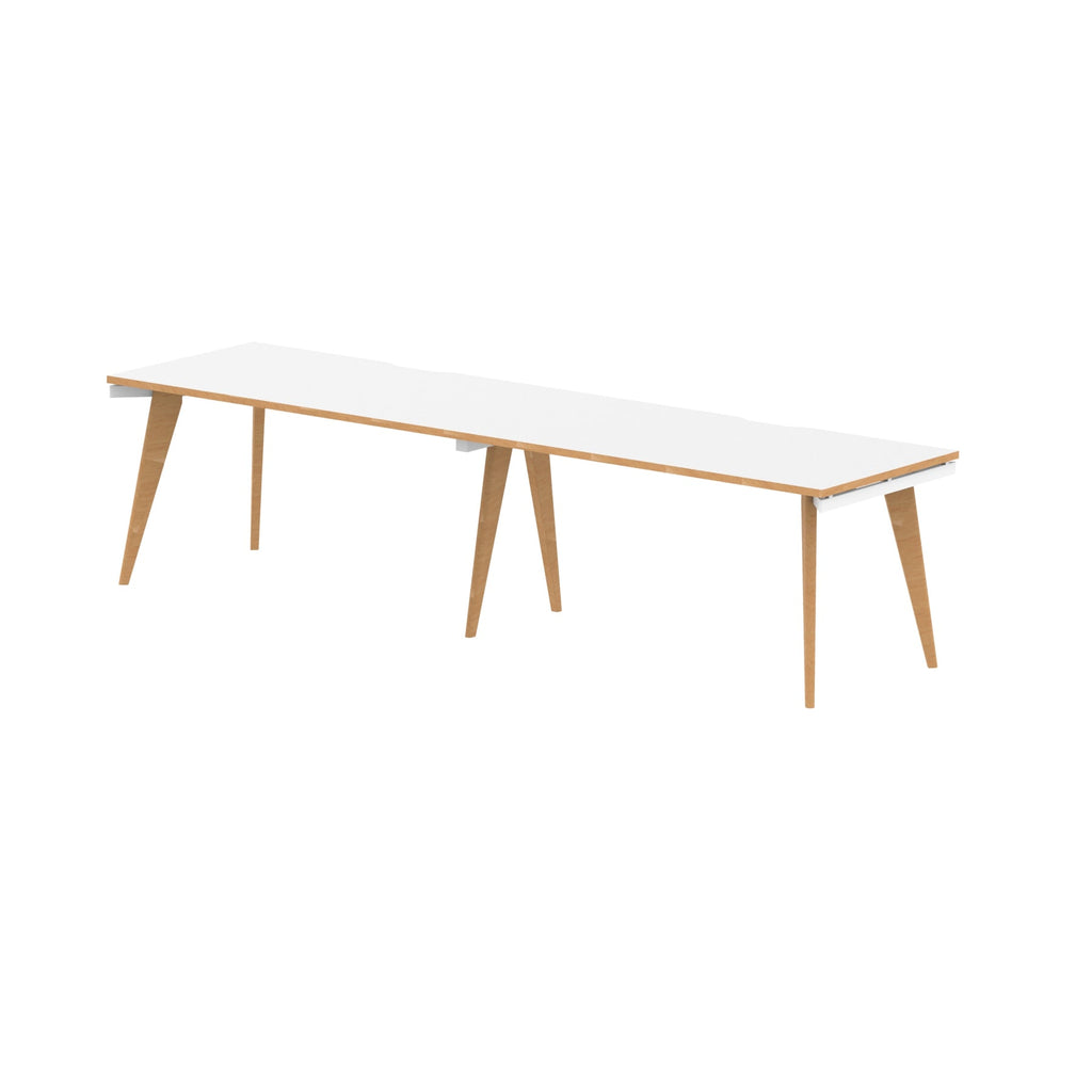 Oslo 1400mm Single Desk with White Top and Natural Wood Edge White Frame - Price Crash Furniture