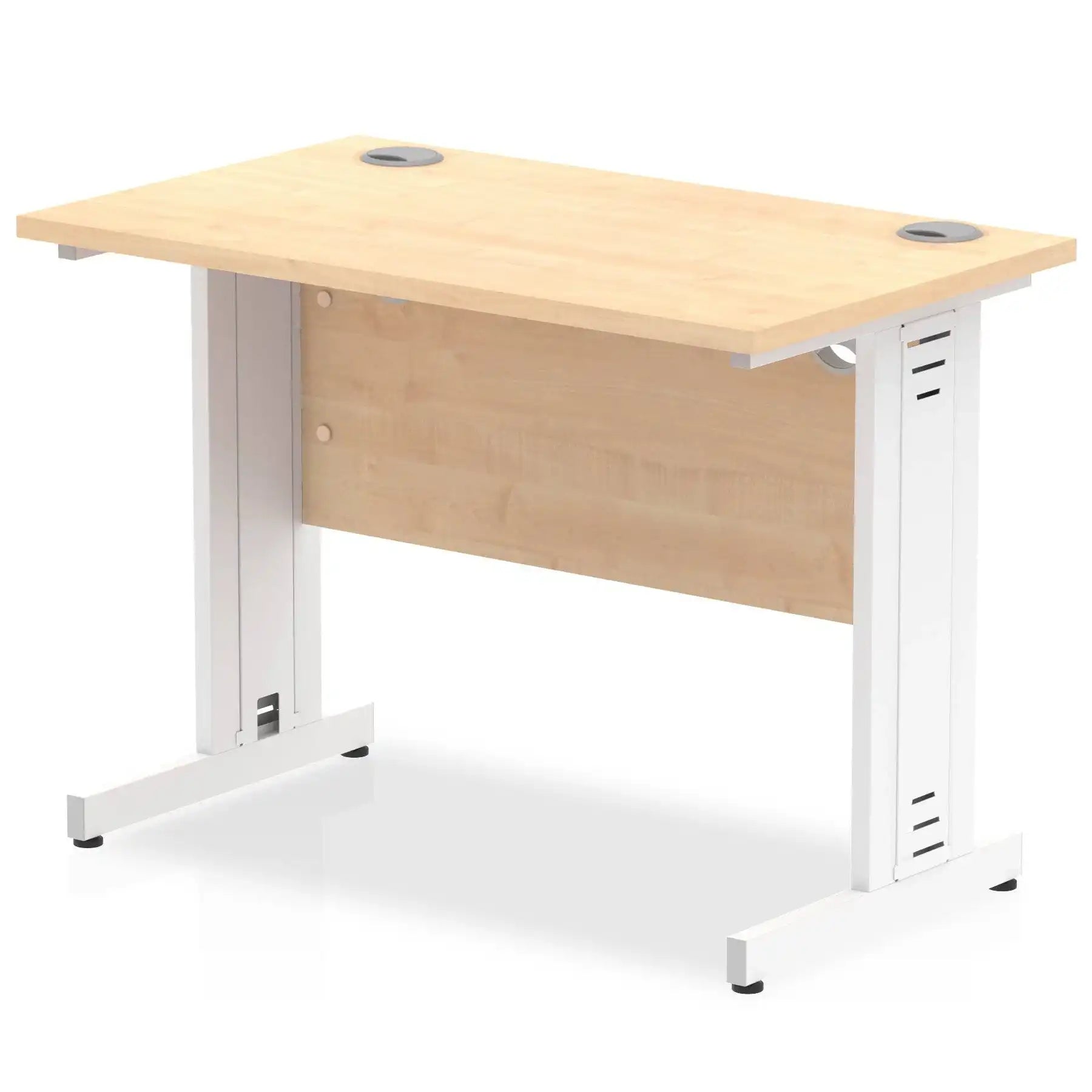 Impulse 600mm deep Straight Desk with Maple Top and White Cable Managed Leg - Price Crash Furniture