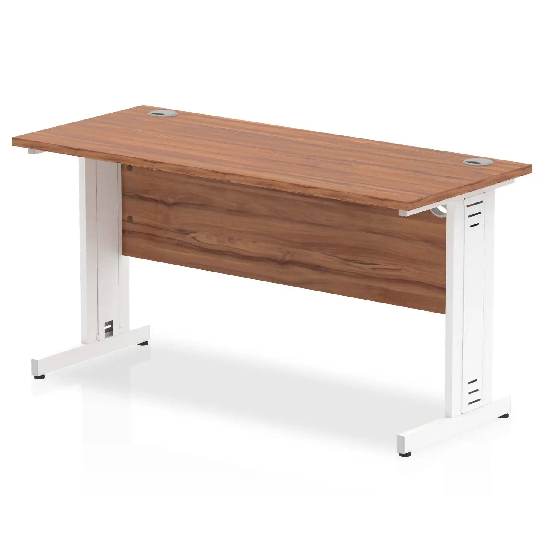 Impulse 600mm deep Straight Desk with Walnut Top and White Cable Managed Leg - Price Crash Furniture