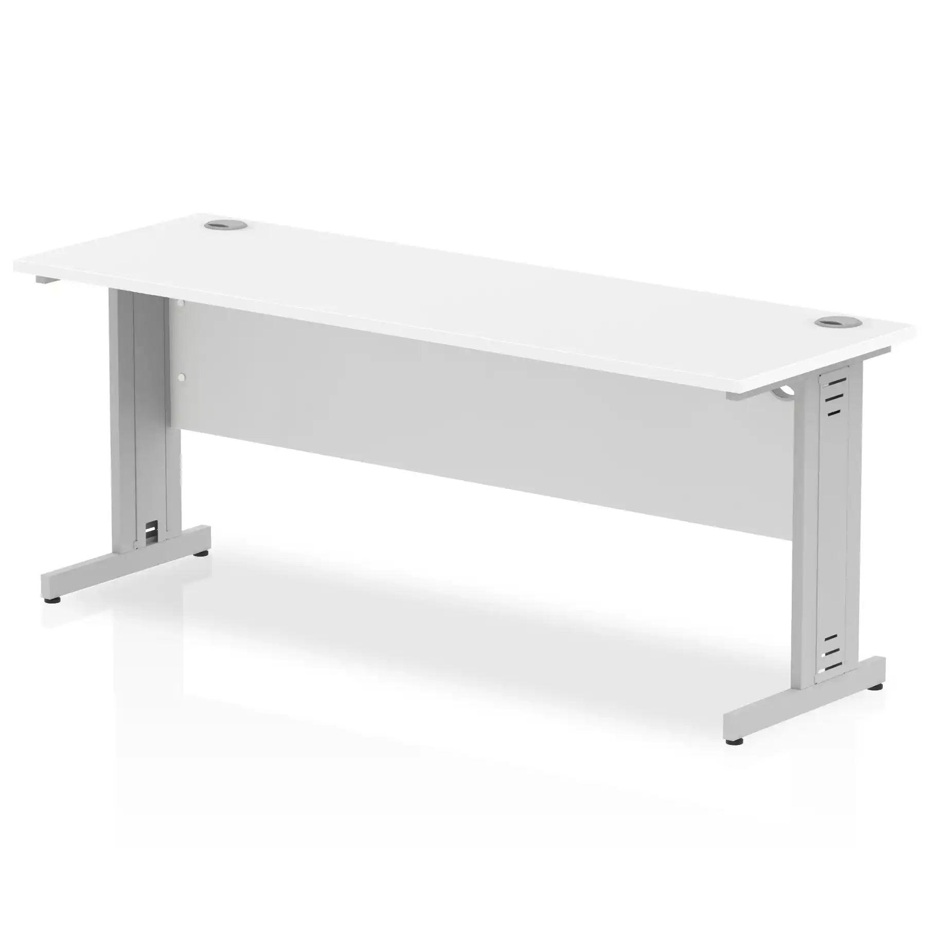 Impulse 600mm deep Straight Desk with White Top and Silver Cable Managed Leg - Price Crash Furniture