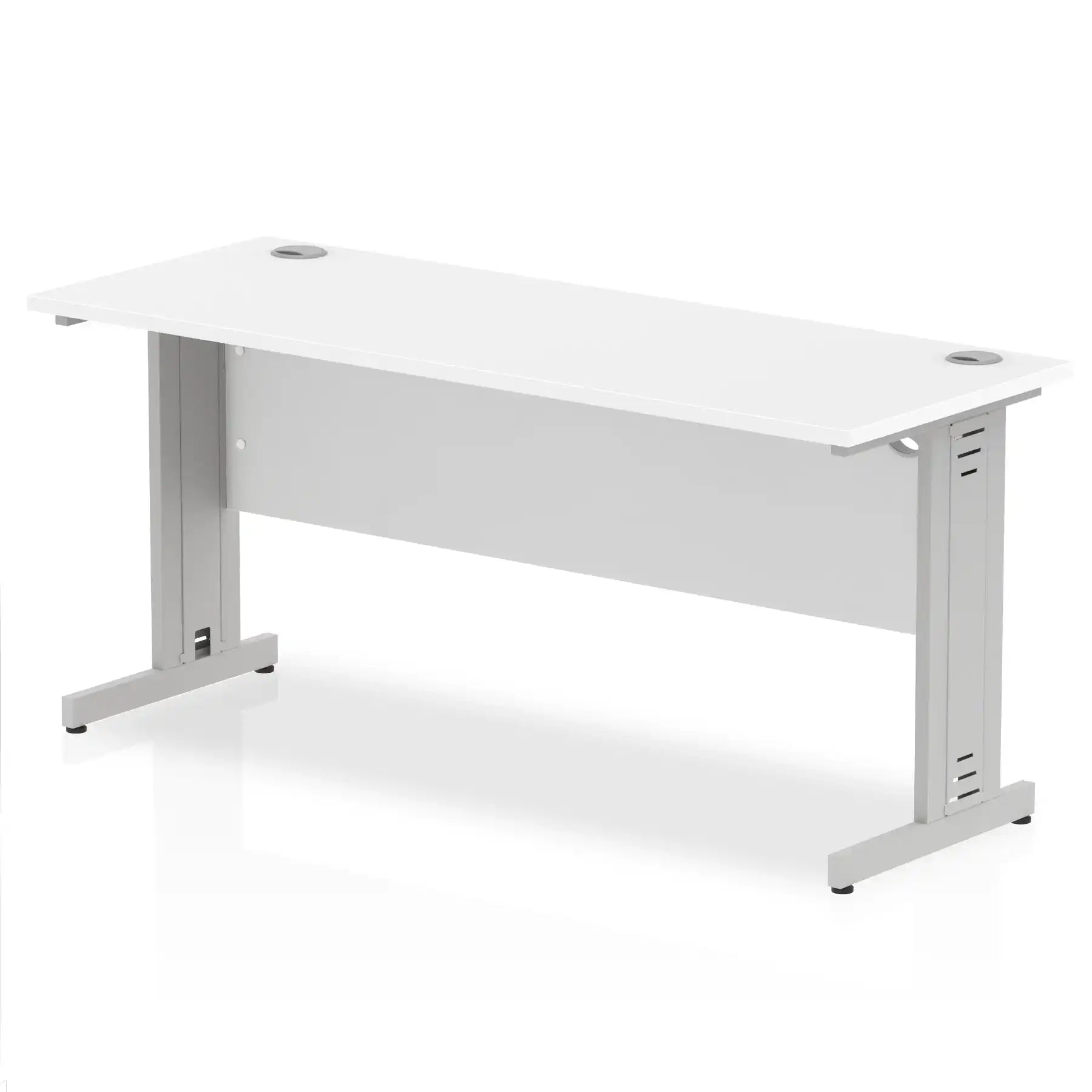 Impulse 600mm deep Straight Desk with White Top and Silver Cable Managed Leg - Price Crash Furniture