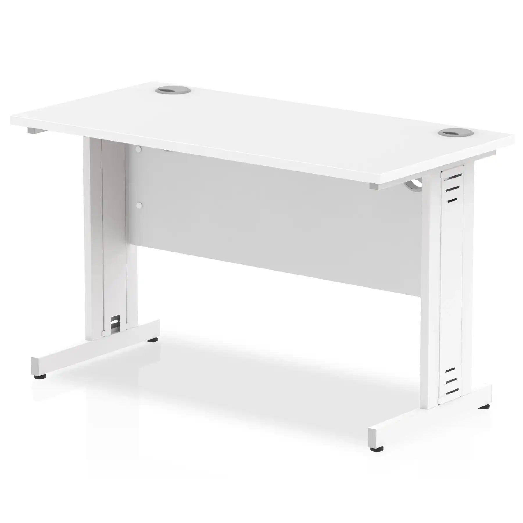 Impulse 600mm deep Straight Desk with White Top and White Cable Managed Leg - Price Crash Furniture