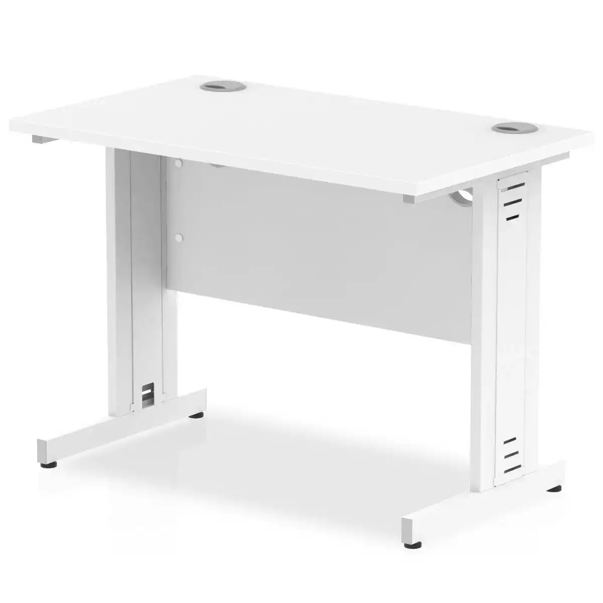 Impulse 600mm deep Straight Desk with White Top and White Cable Managed Leg - Price Crash Furniture