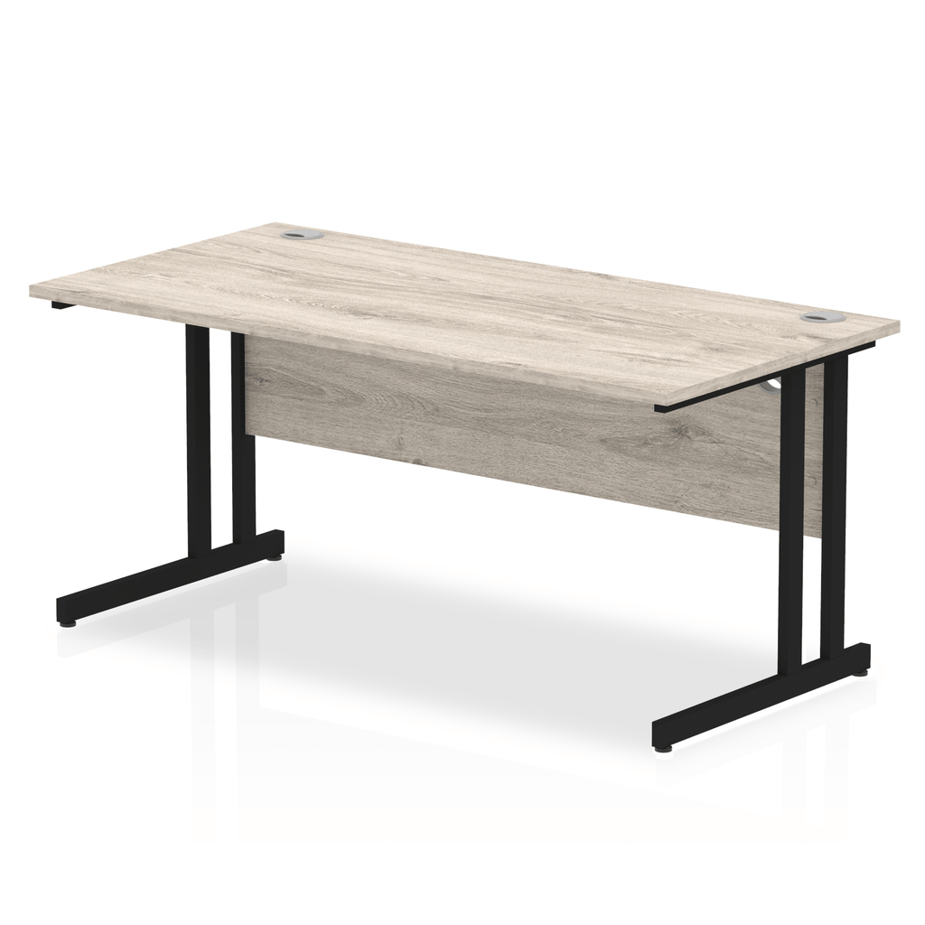 Impulse 800mm deep Straight Desk with Grey Oak Top and Black Cantilever Leg - Price Crash Furniture