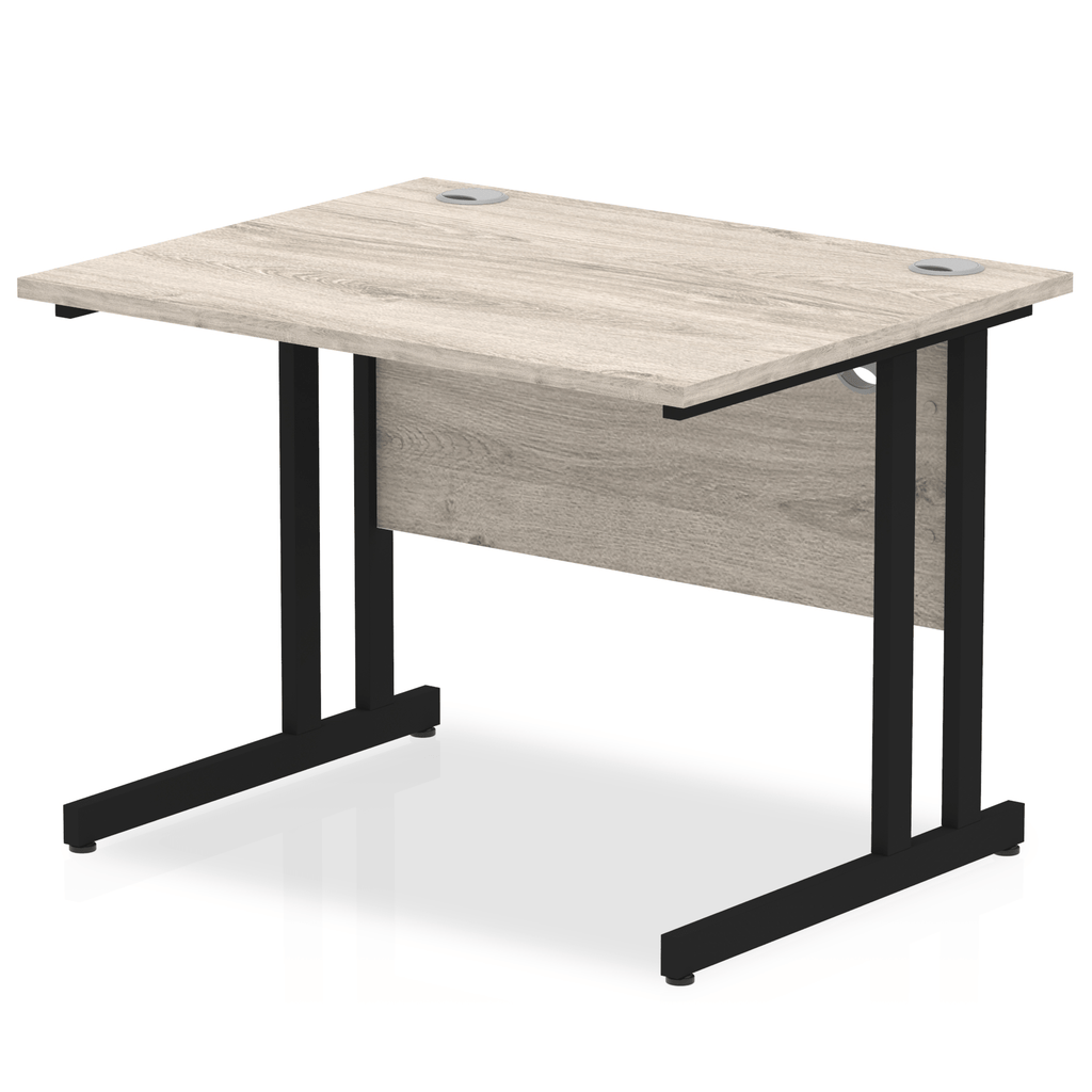 Impulse 800mm deep Straight Desk with Grey Oak Top and Black Cantilever Leg - Price Crash Furniture