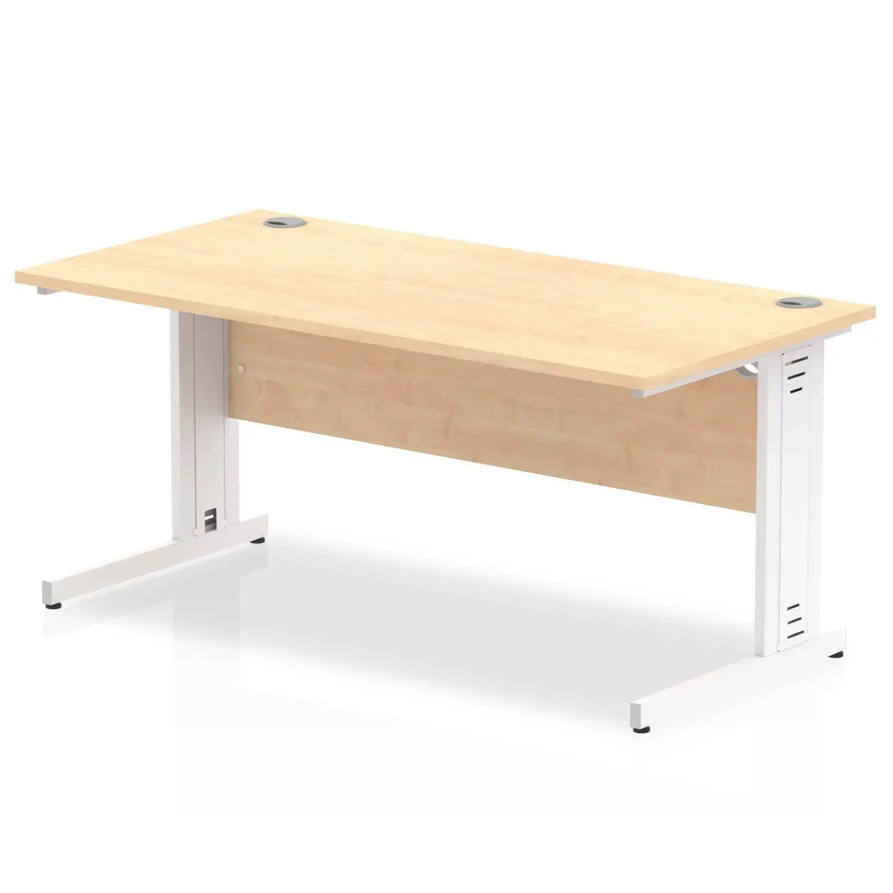 Impulse 800mm deep Straight Desk with Maple Top and White Cable Managed Leg - Price Crash Furniture