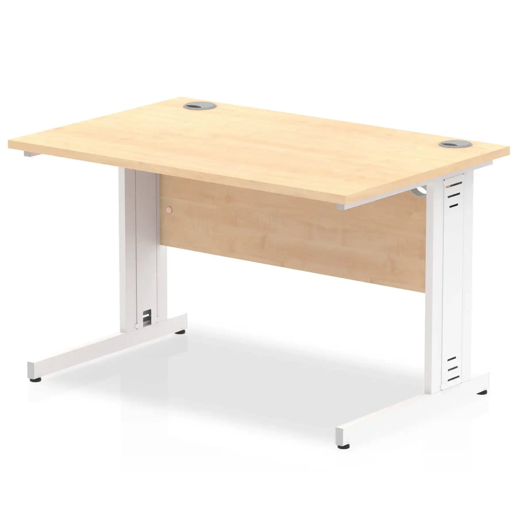 Impulse 800mm deep Straight Desk with Maple Top and White Cable Managed Leg - Price Crash Furniture