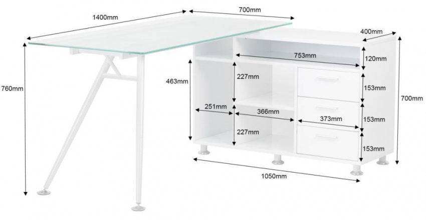 Alphason Augusta Premium White & Glass Corner Desk Workstation - Price Crash Furniture