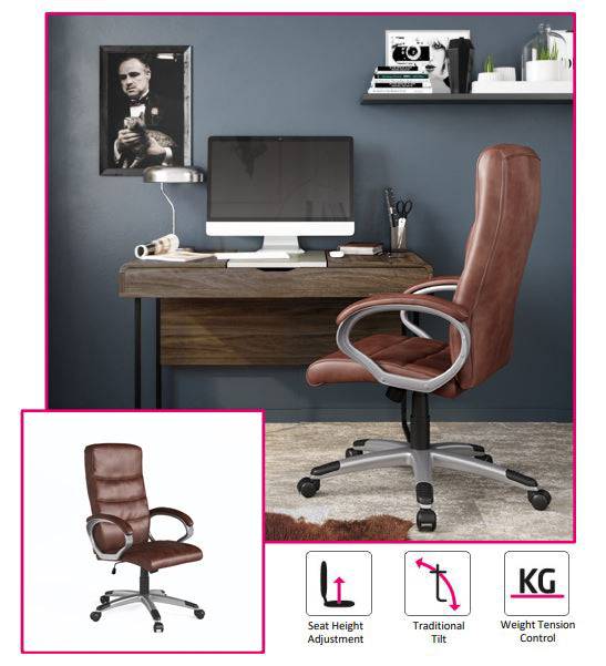 Alphason Hampton Leather Office Chair in Brown - Price Crash Furniture