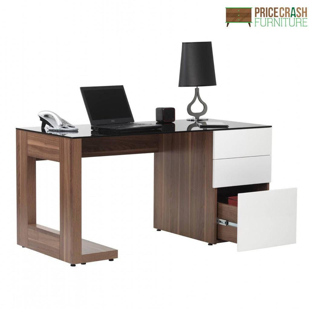 Alphason Sorbonne Executive Computer Desk in Walnut and White - Price Crash Furniture