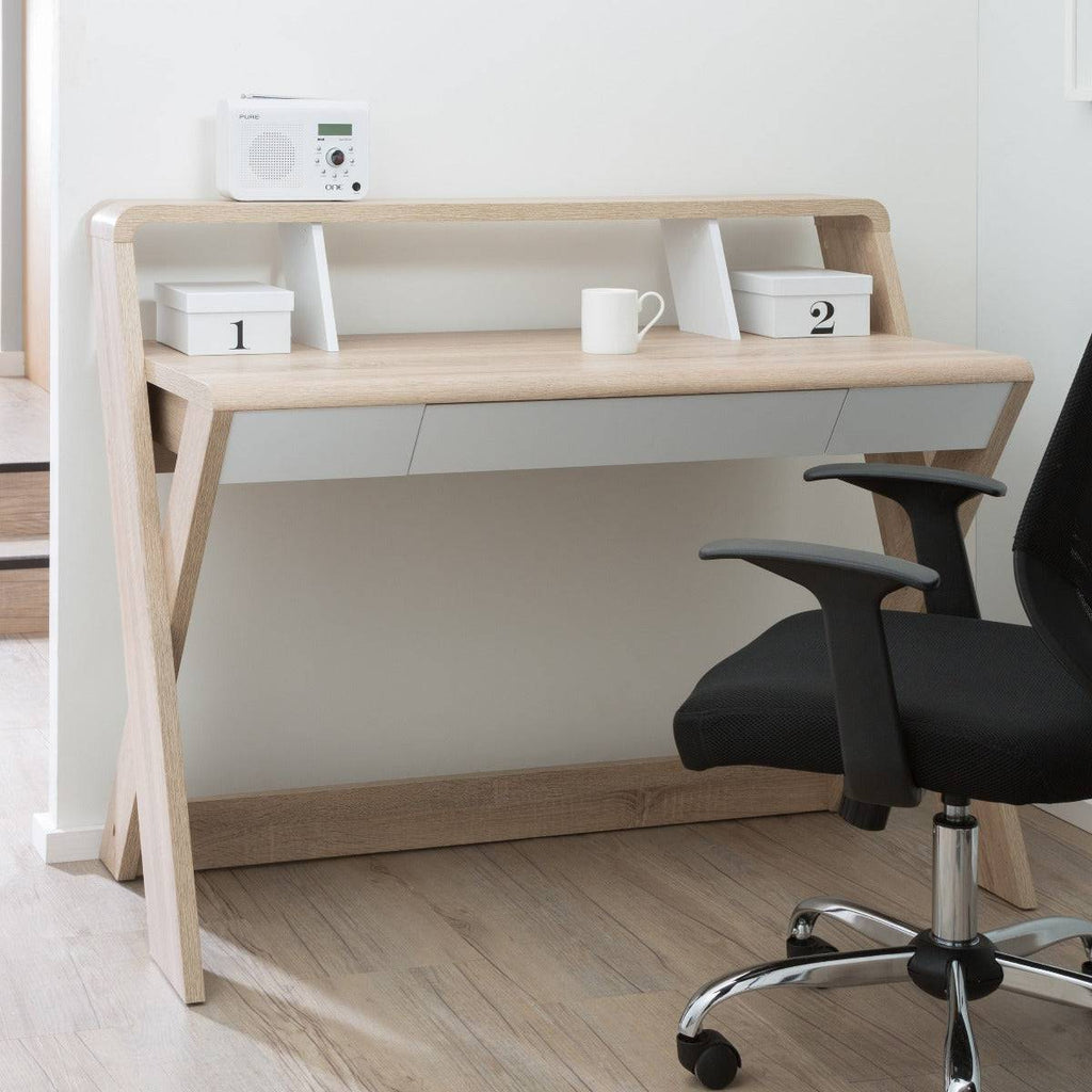 Aspen Light Oak and White Trestle Desk by Alphason - Price Crash Furniture