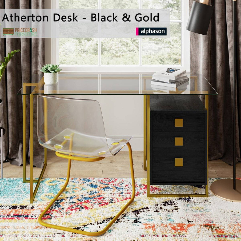 Atherton Desk in black and gold by Alphason - Price Crash Furniture