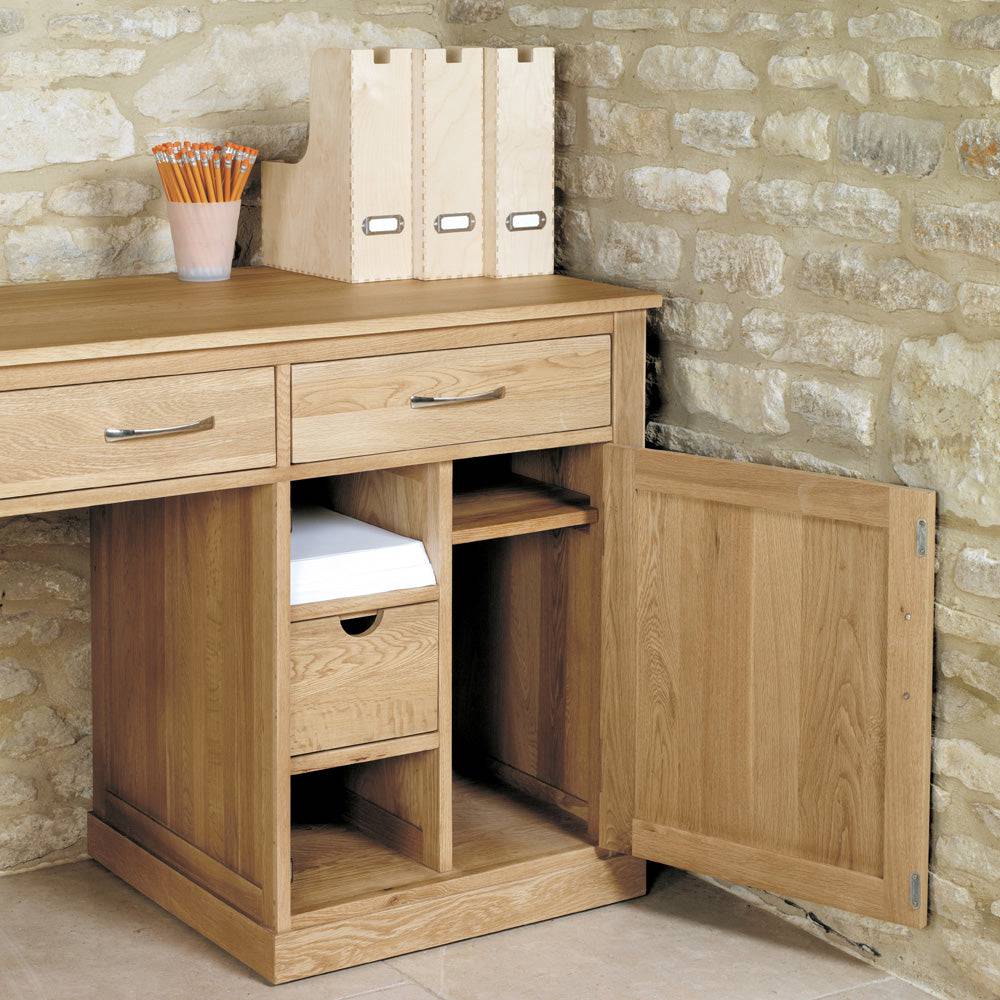 Baumhaus Mobel Oak Single Pedestal Computer Desk - COR06B - Price Crash Furniture