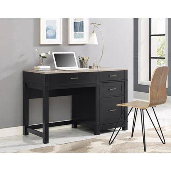Carver Sit or Stand Lift Top Desk in Black and Weathered Oak by Dorel - Price Crash Furniture