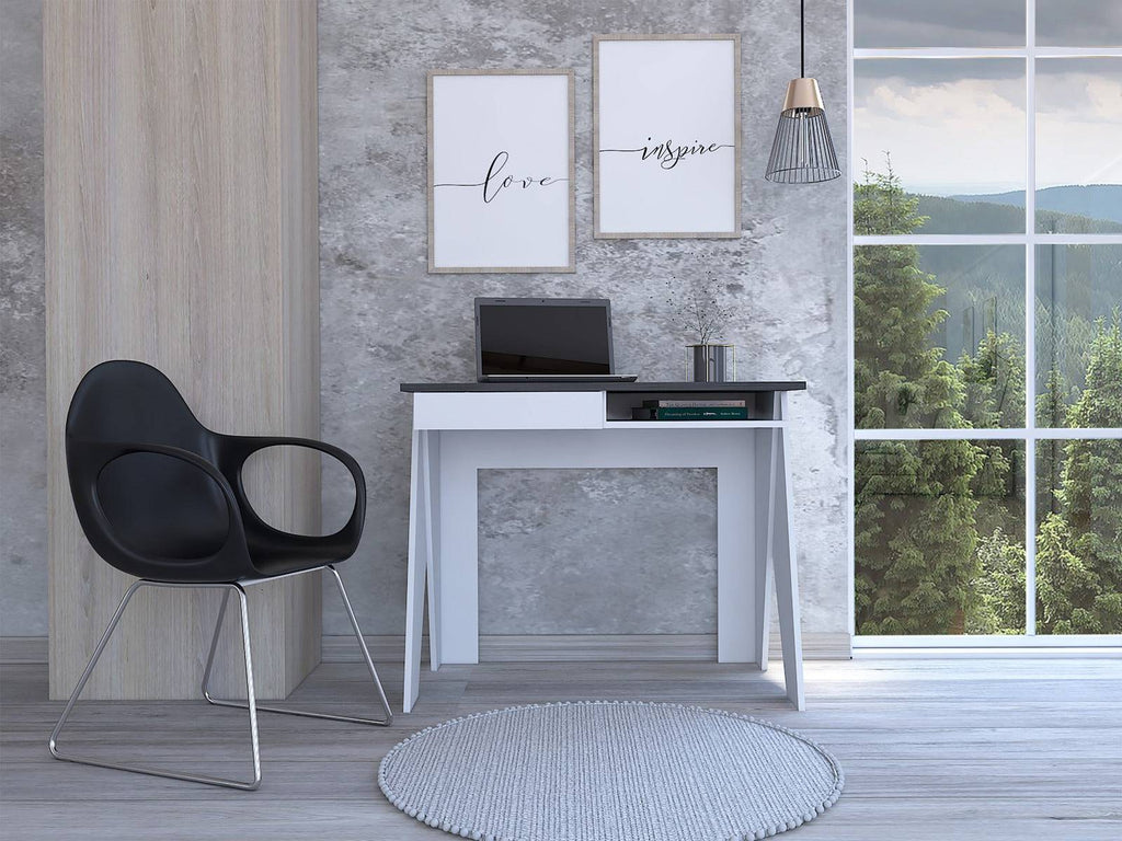 Core Dallas Home Office Desk in White & Carbon Grey Oak - Price Crash Furniture