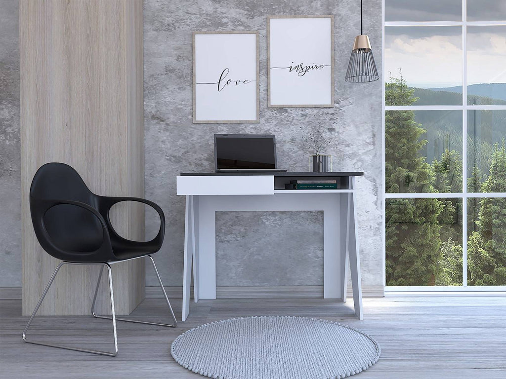 Core Dallas Home Office Desk in White & Carbon Grey Oak - Price Crash Furniture