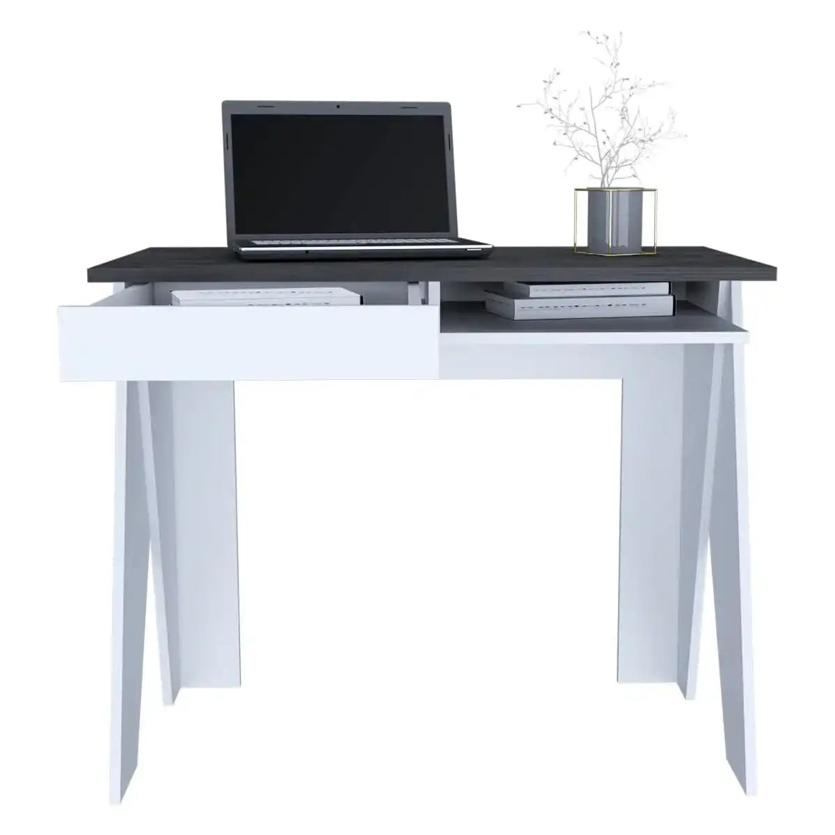 Core Dallas Home Office Desk in White & Carbon Grey Oak - Price Crash Furniture