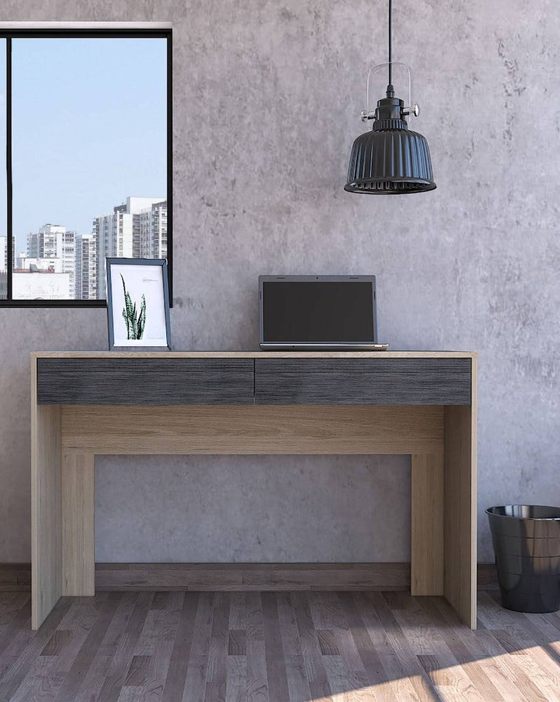 Core Harvard 2 Drawer Home Office Desk in Grey & Washed Oak Effect - Price Crash Furniture