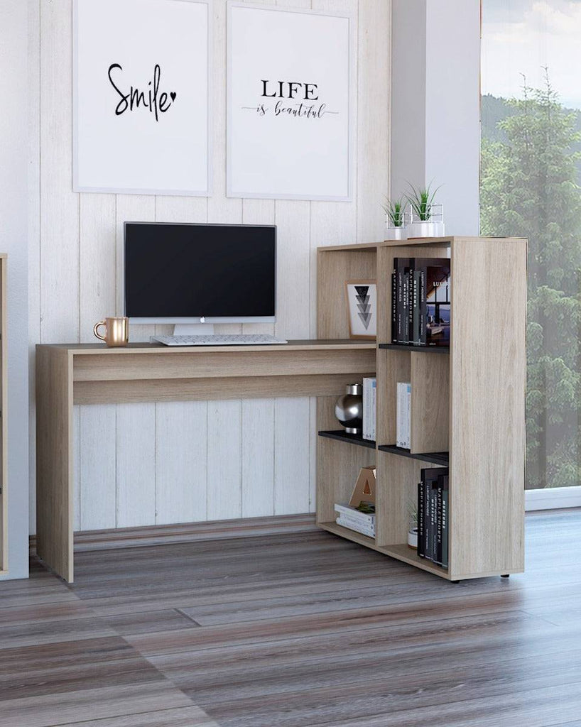 Core Harvard Corner Desk with Bookcase in Grey & Washed Oak Effect - Price Crash Furniture