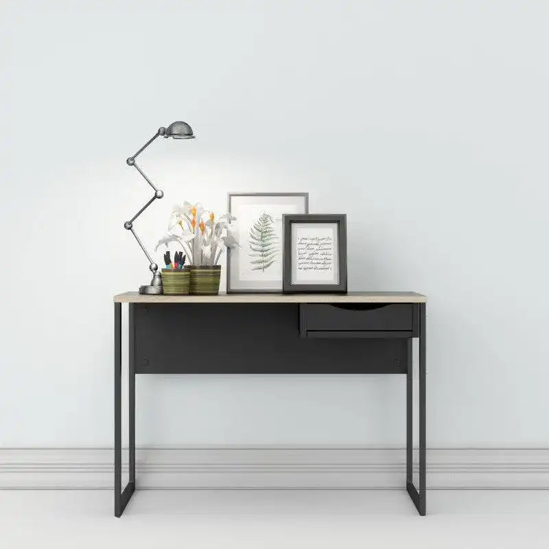 Function Plus Desk 1 Drawer in Black with Oak Trim - Price Crash Furniture